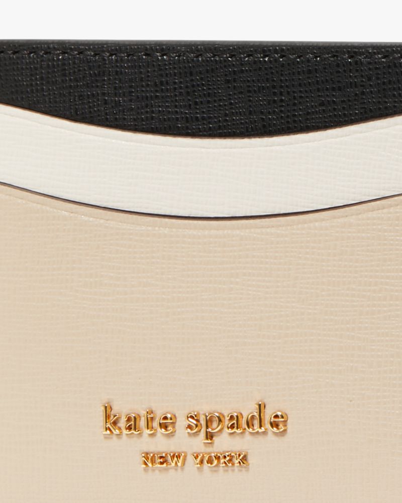 Kate Spade,Morgan Colorblocked Cardholder,Leather,Card Case,Color Block,Metal,Logo,Scratch Resistant,Casual,Beige