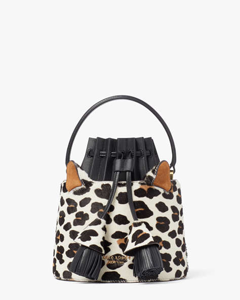 Kate Spade,Buttercup Leopard Haircalf Small Bucket Bag,Small,Cream Multi