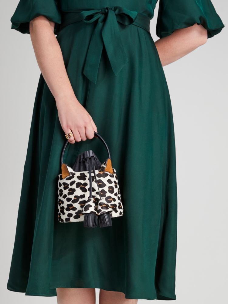 Kate Spade,Buttercup Leopard Haircalf Small Bucket Bag,Small,