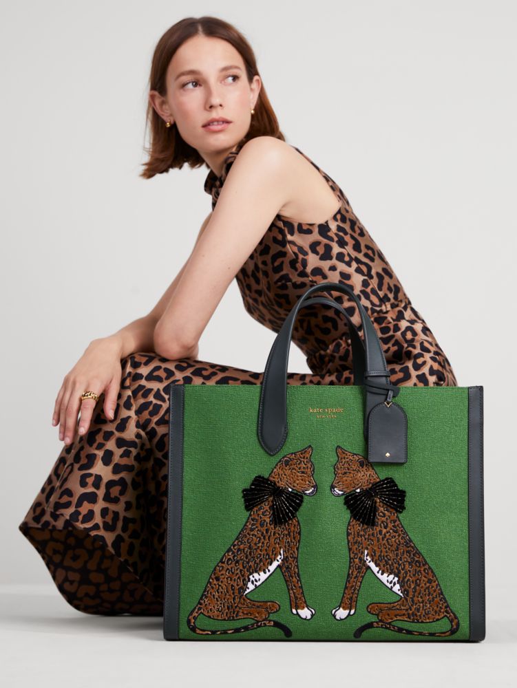 Black Leopard Print Leather-Look Tote Bag