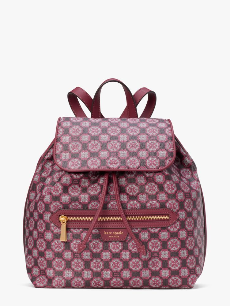 Kate Spade,Spade Flower Monogram Mia Flap Backpack,Medium,Garnet Rose Multi