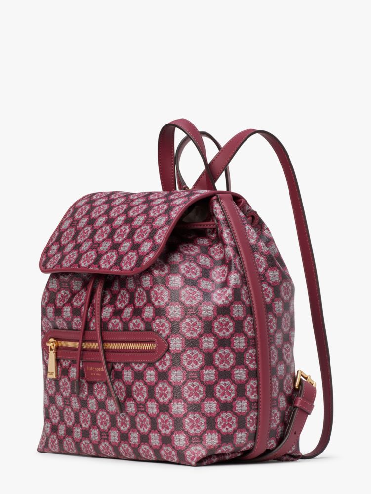 Kate Spade,Spade Flower Monogram Mia Flap Backpack,Medium,Garnet Rose Multi