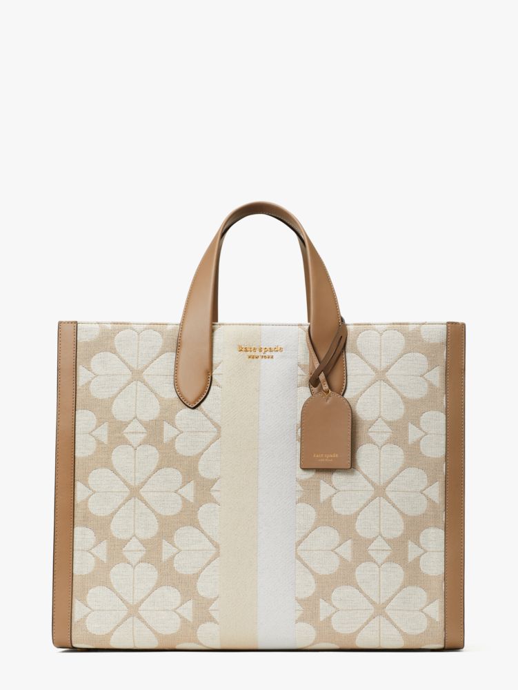 Kate Spade,Oversized Spade Flower Jacquard Stripe Manhattan Large Tote,tote bags,Large,Work,Natural Multi