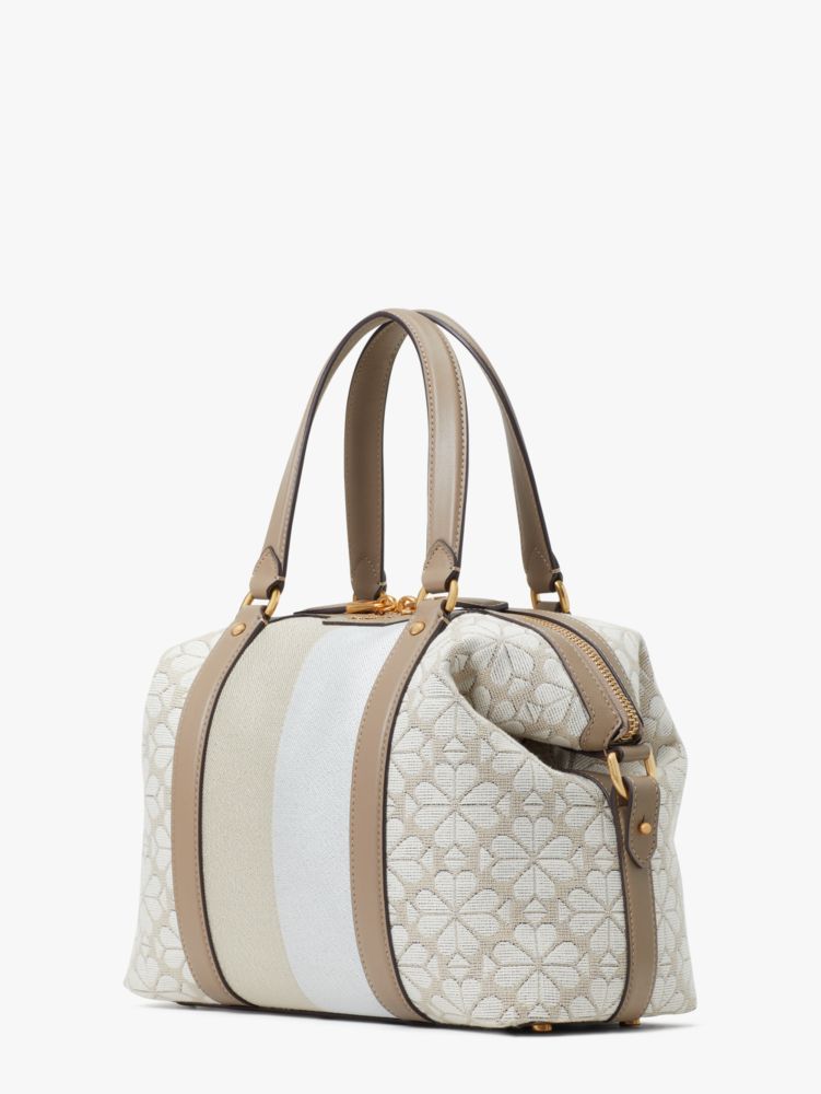 Kate Spade,Spade Flower Jacquard Stripe Faye Medium Satchel,Leather,Nylon,Satchel,Leather Embellishment,Logo,Stripe,Metal,...,