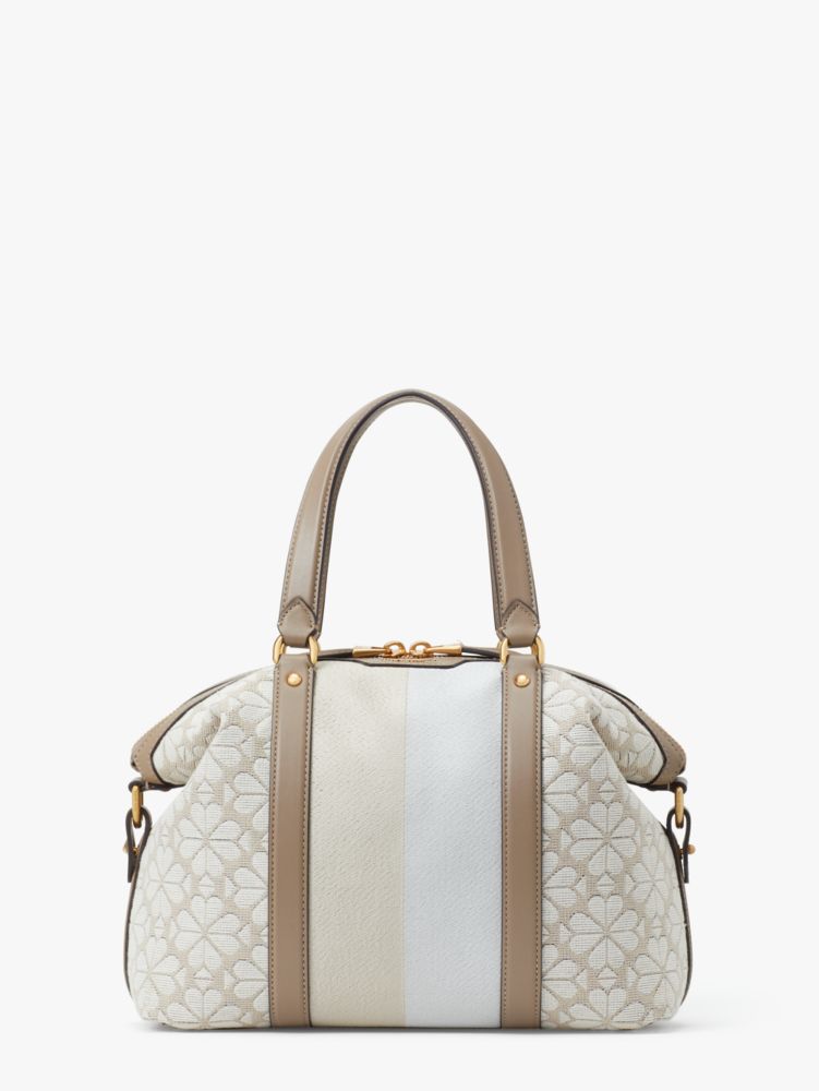 Kate Spade,Spade Flower Jacquard Stripe Faye Medium Satchel,Leather,Nylon,Satchel,Leather Embellishment,Logo,Stripe,Metal,...,