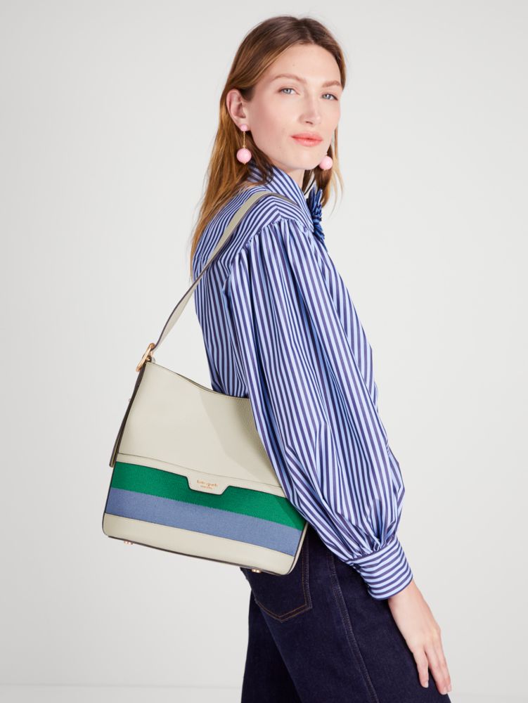 Kate Spade,Racing Stripe Camila Medium Shoulder Bag,Medium,Milk Glass Multi