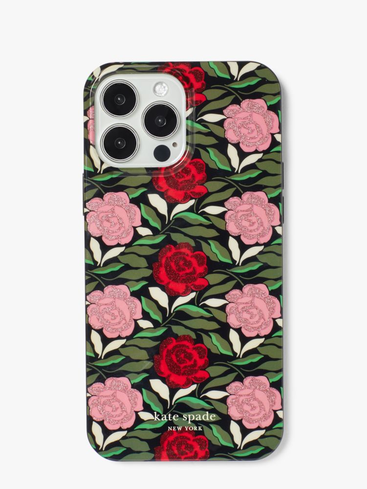 Kate Spade,Rose Garden Glitter iPhone 13 Pro Max Case,Black Multi
