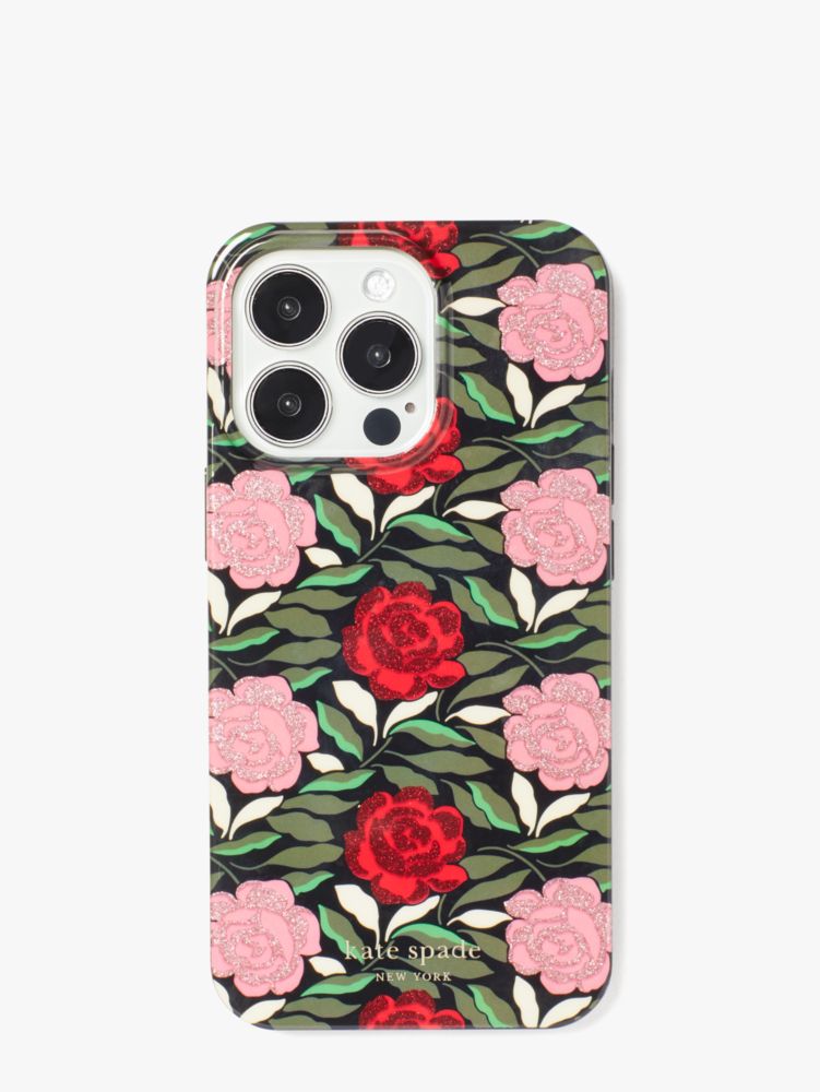 Kate Spade,Rose Garden Glitter iPhone 13 Pro Case,Black Multi