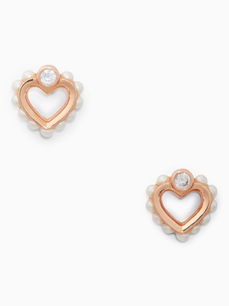 Kate Spade,Shining Spade Pearl Studs,Cream/Rose Gold