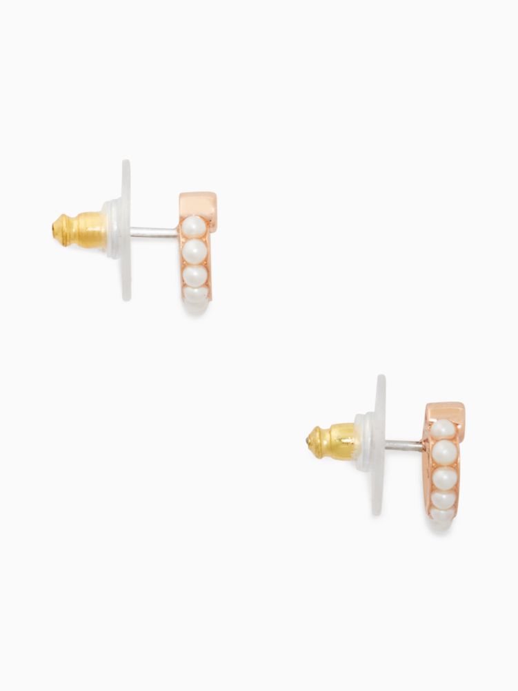 Kate Spade,Shining Spade Pearl Studs,Cream/Rose Gold