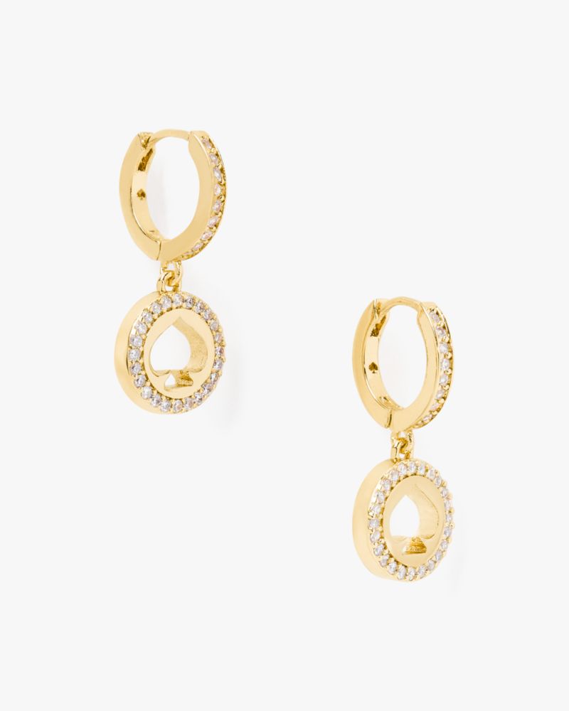 Kate Spade,Spot The Spade Pave Huggies,Hoops,Dangle Earring,Cubic Zirconia,Gem Embellishment,Logo,Pave Embellishment,Cut O...,Clear