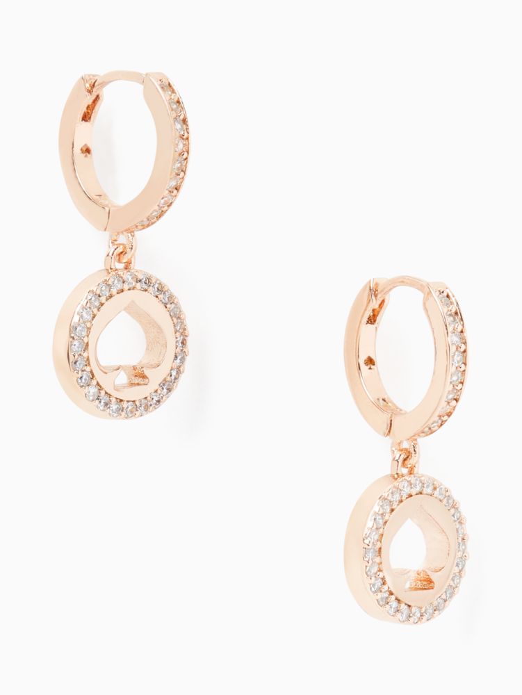 Kate Spade,Spot The Spade Pave Huggies,Clear/Rose Gold