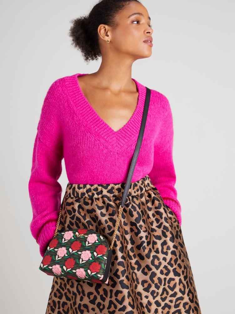 Kate Spade New York Morgan Leopard Printed Saffiano Leather Double Zip Dome  Crossbody Dancer Pink One Size