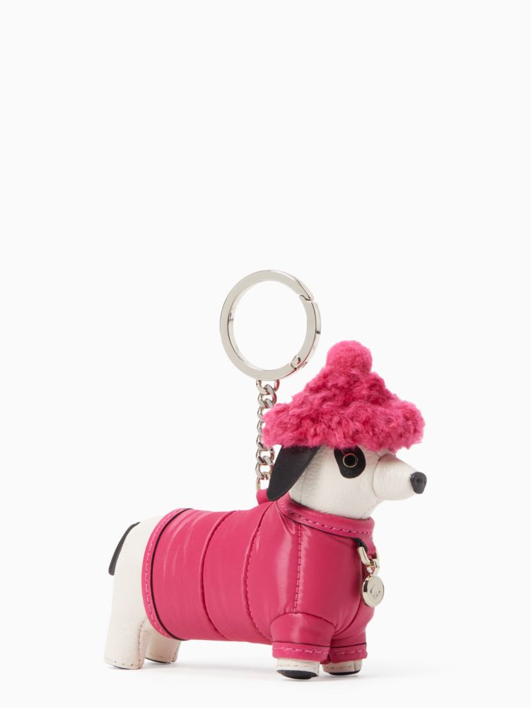 Kate Spade Festive Pink Claude Dachshund Dog Keychain Fob Bag