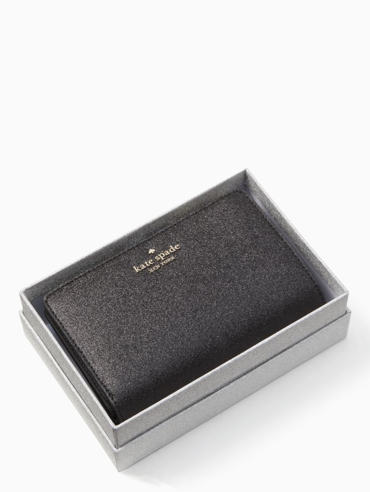 Kate Spade,tinsel boxed medium compartment bi fold wallet,60%,Black