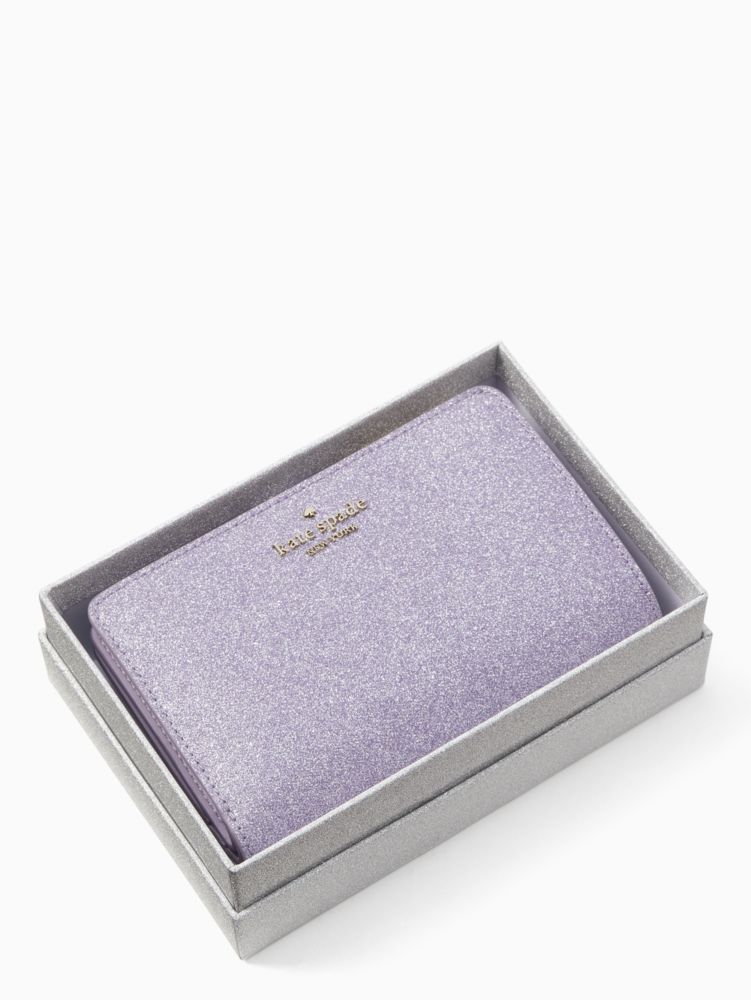 Kate Spade,tinsel boxed medium compartment bi fold wallet,60%,Lilac Frost