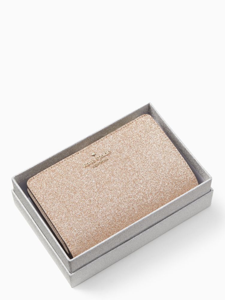 Kate Spade,tinsel boxed medium compartment bi fold wallet,60%,Rose Gold
