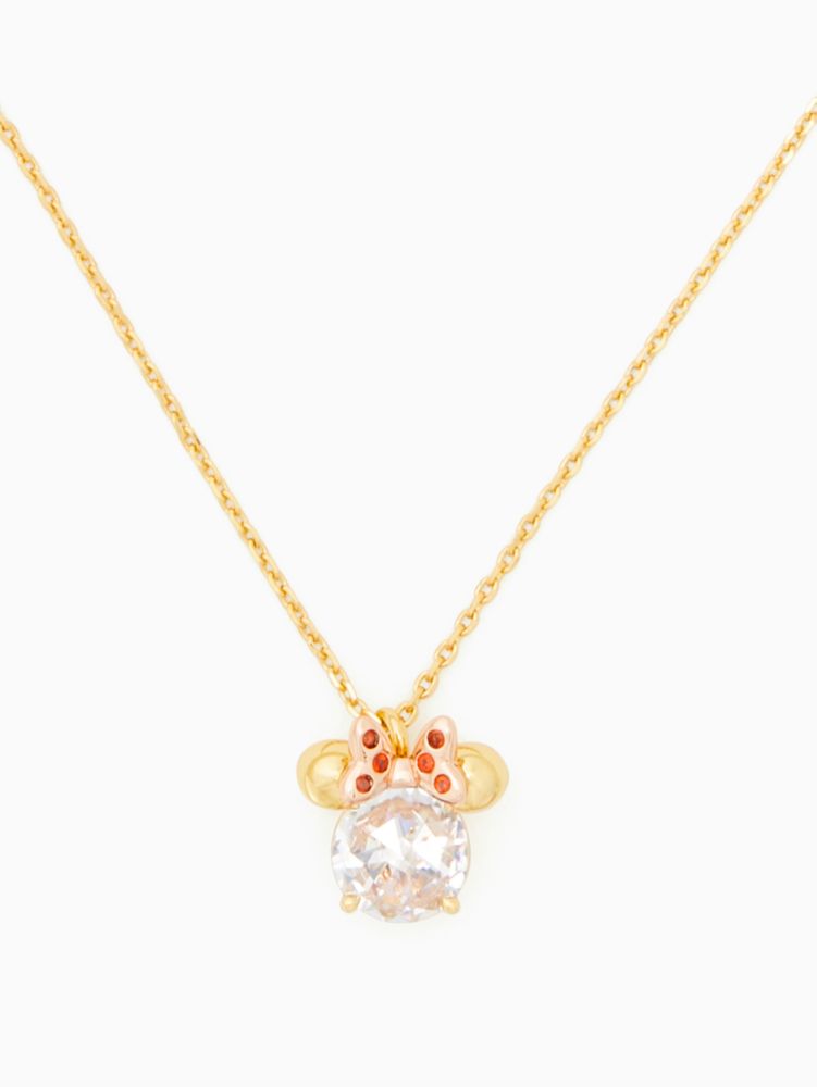 Kate Spade,Disney X Kate Spade New York Minnie Pendant Necklace,Single Strand,Cubic Zirconia,Gem Embellishment,Novelty Emb...,Clear