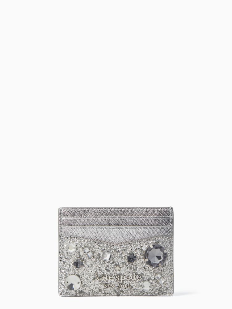 Kate Spade,tinsel jeweled small slim card holder,75%,Silver