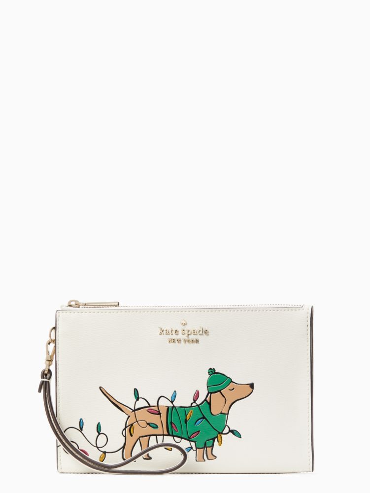 Kate Spade,claude medium dachshund wristlet,Cream Multi