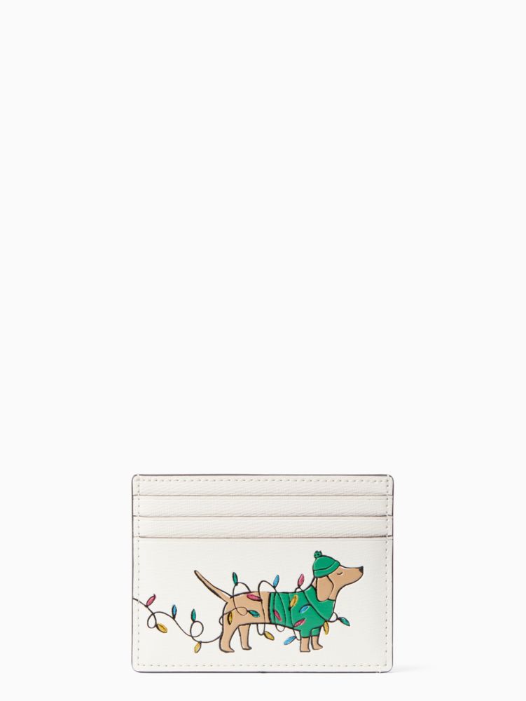 Kate Spade,claude small festive card holder,60%,Cream Multi