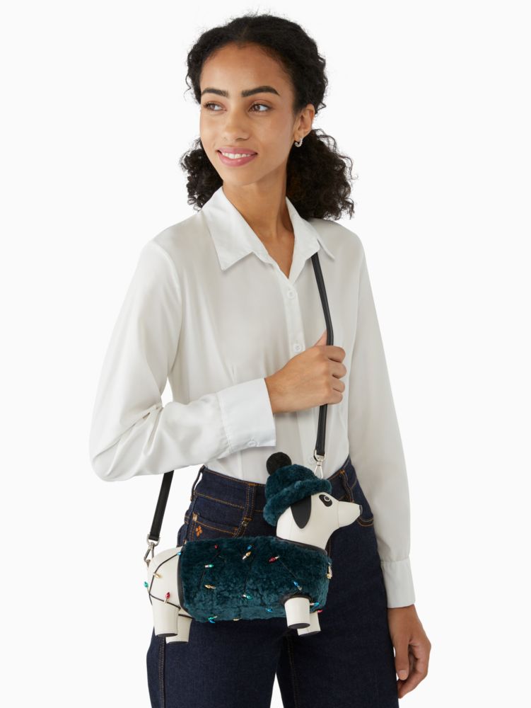 KATE SPADE CLAUDE DACHSHUND HOUNDSTOOTH CROSSBODY (WHITE/Black): Handbags