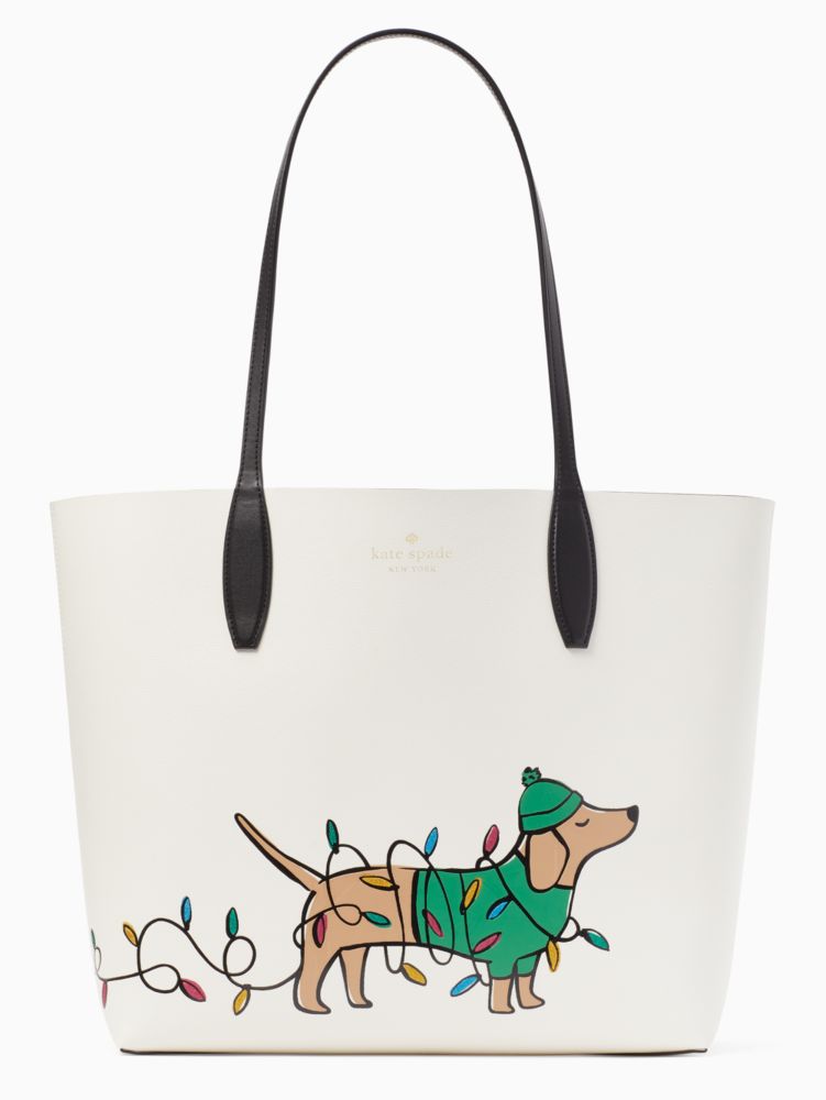 KATE SPADE Dachshund Dog Holidays Christmas lights Tote Bag Purse &  Wristlet Set