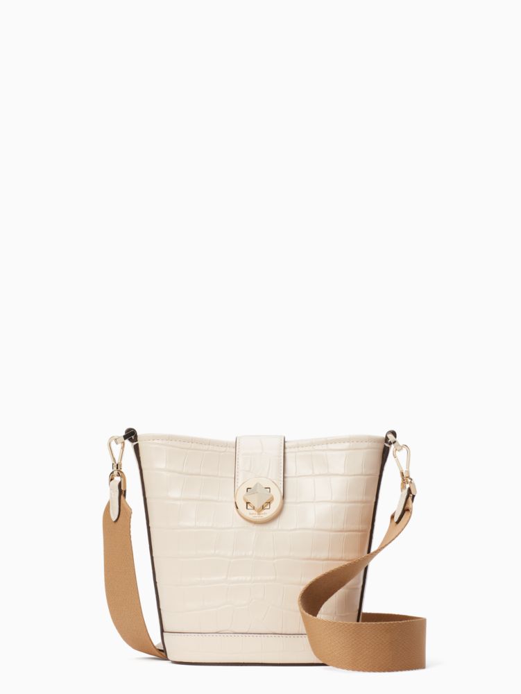 Audrey Medium Crocodile Embossed Leather Bucket Bag