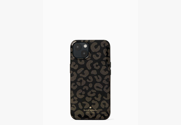 Kate Spade,Graphic Leopard Resin iPhone 13 Case,Black Multi