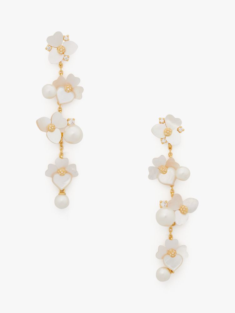 Kate Spade,Precious Pansy Statement Linear Earrings,White Multi/Gold