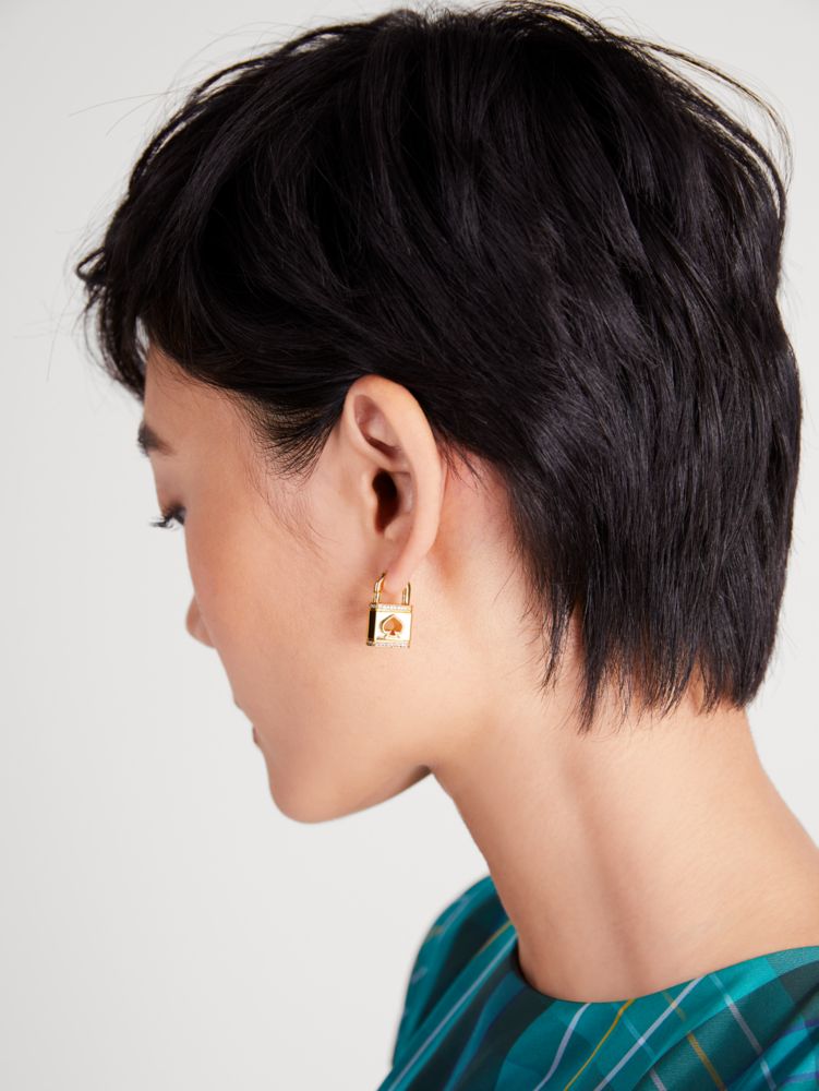 Lock And Spade Pavé Huggies, Gold, Product