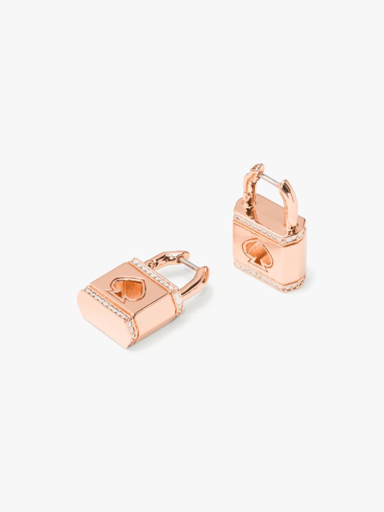 Kate Spade,Lock And Spade Pavé Huggies,Rose Gold