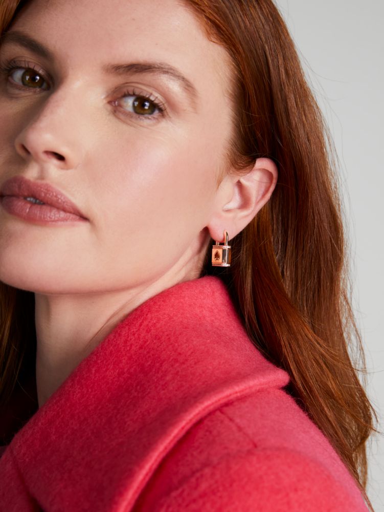 Lock And Spade Pavé Huggies, Rose Gold, Product