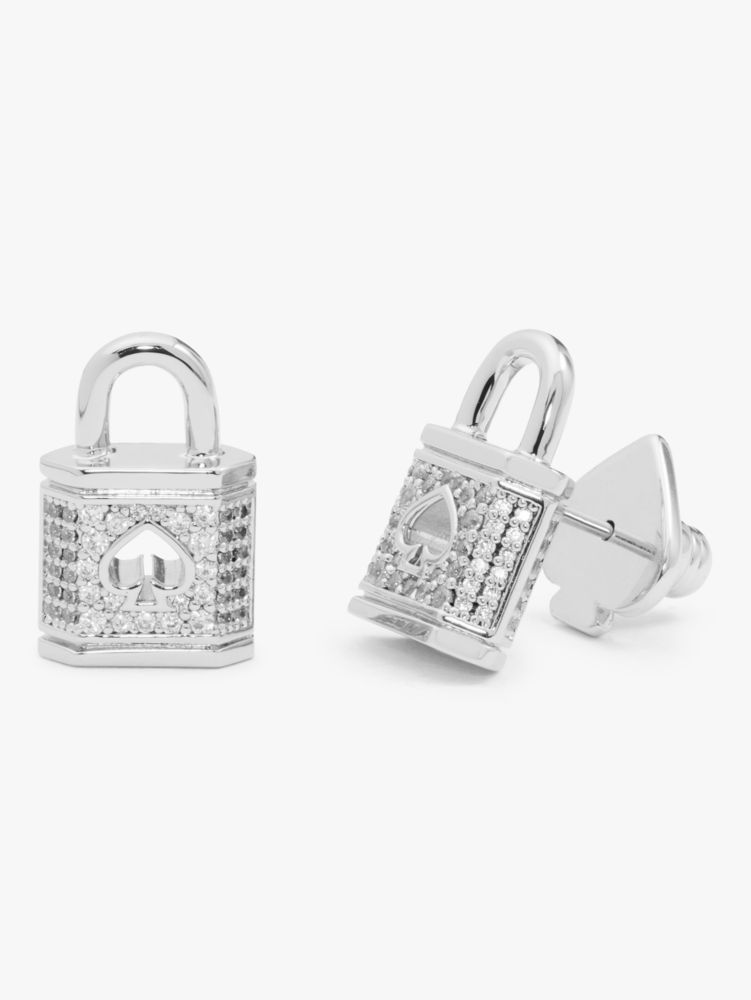 Lock And Spade Pavé Studs, Silver, Product