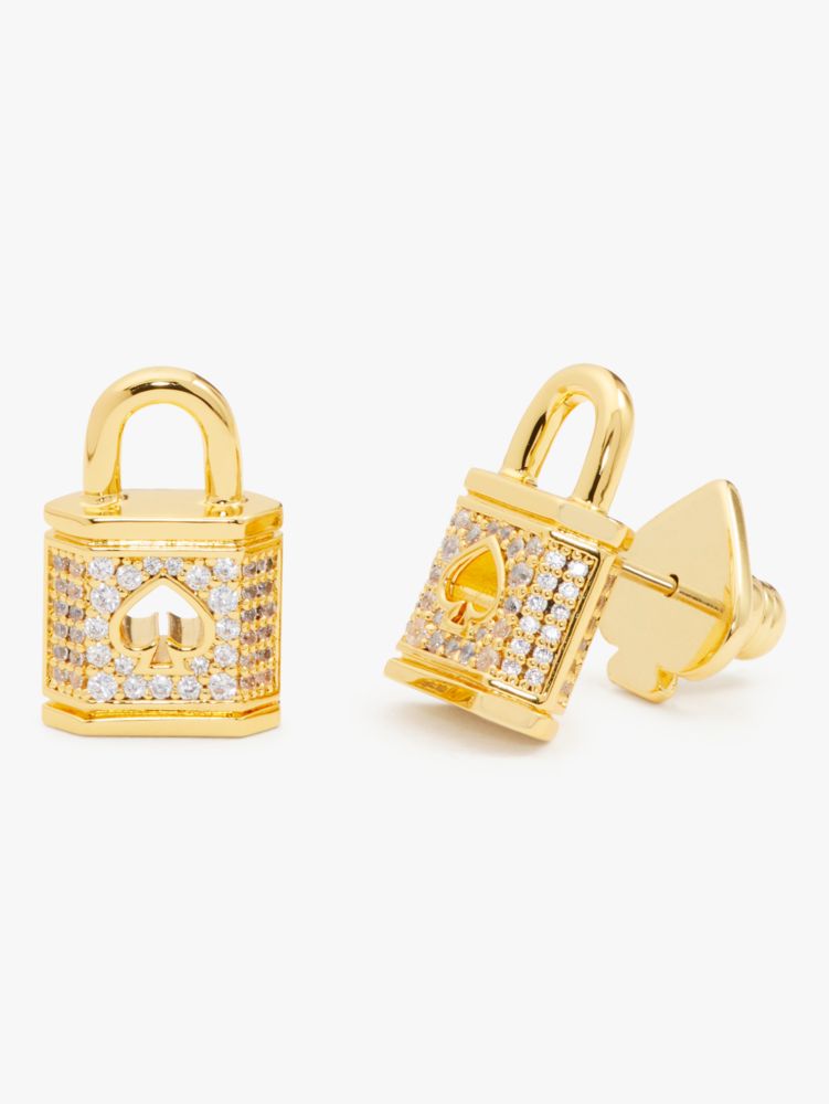 Kate Spade,Lock And Spade Pavé Studs,Gold