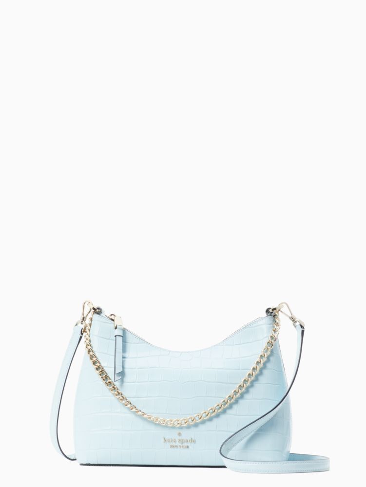 Kate Spade,Zippy Croc Embossed Convertible Crossbody,Frosty Sky