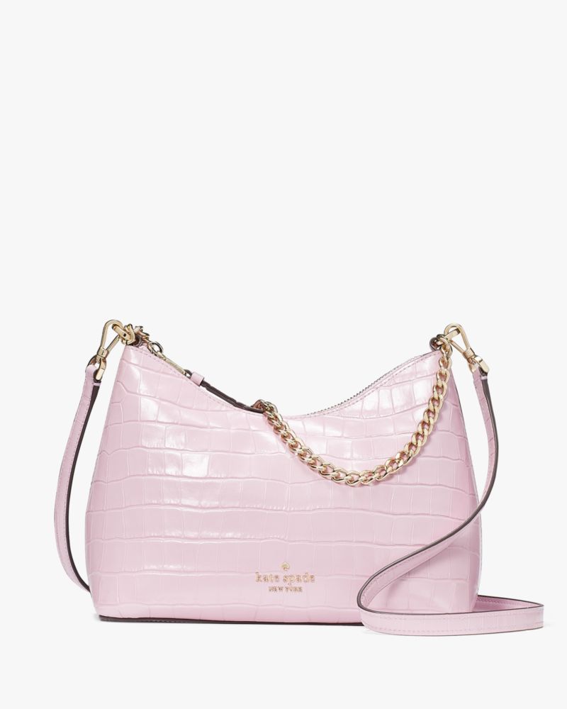 Kate Spade,Zippy Croc Embossed Convertible Crossbody,Quartz Pink