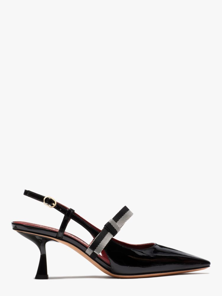 Kate Spade,Maritza Pumps,Nylon,Twill,Leather,Pumps,Cut Out,Stripe,Bow,Cocktail,Black