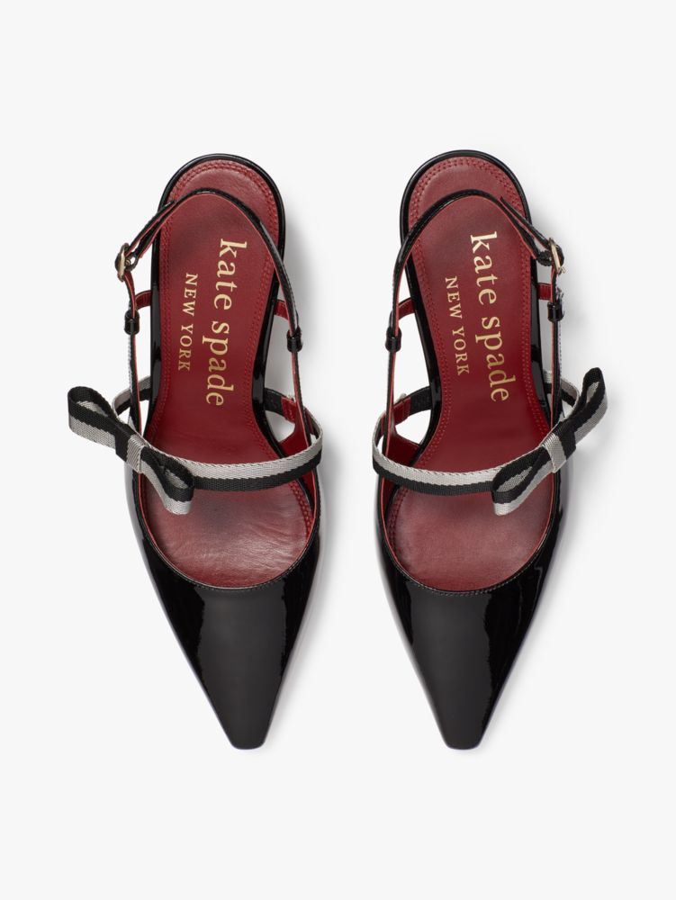 Kate Spade,Maritza Pumps,Nylon,Twill,Leather,Pumps,Cut Out,Stripe,Bow,Cocktail,Black