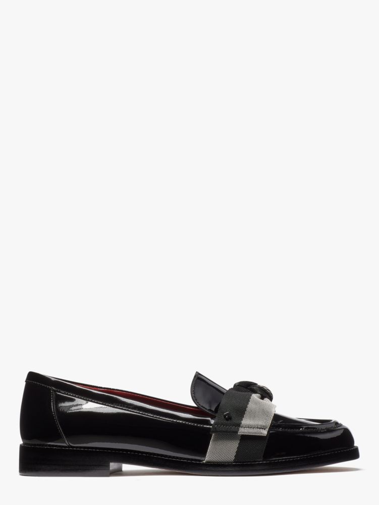 Kate Spade,Leandra Loafers,Leather,Lining Leather,Loafer,Flats,Bow,Stripe,Day Party,Black