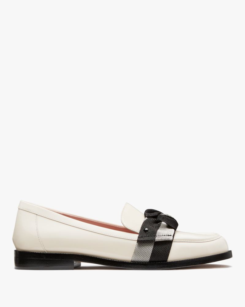 Kate Spade,Leandra Loafers,Lining Leather,Leather,Flats,Loafer,Stripe,Bow,Day Party,Cream