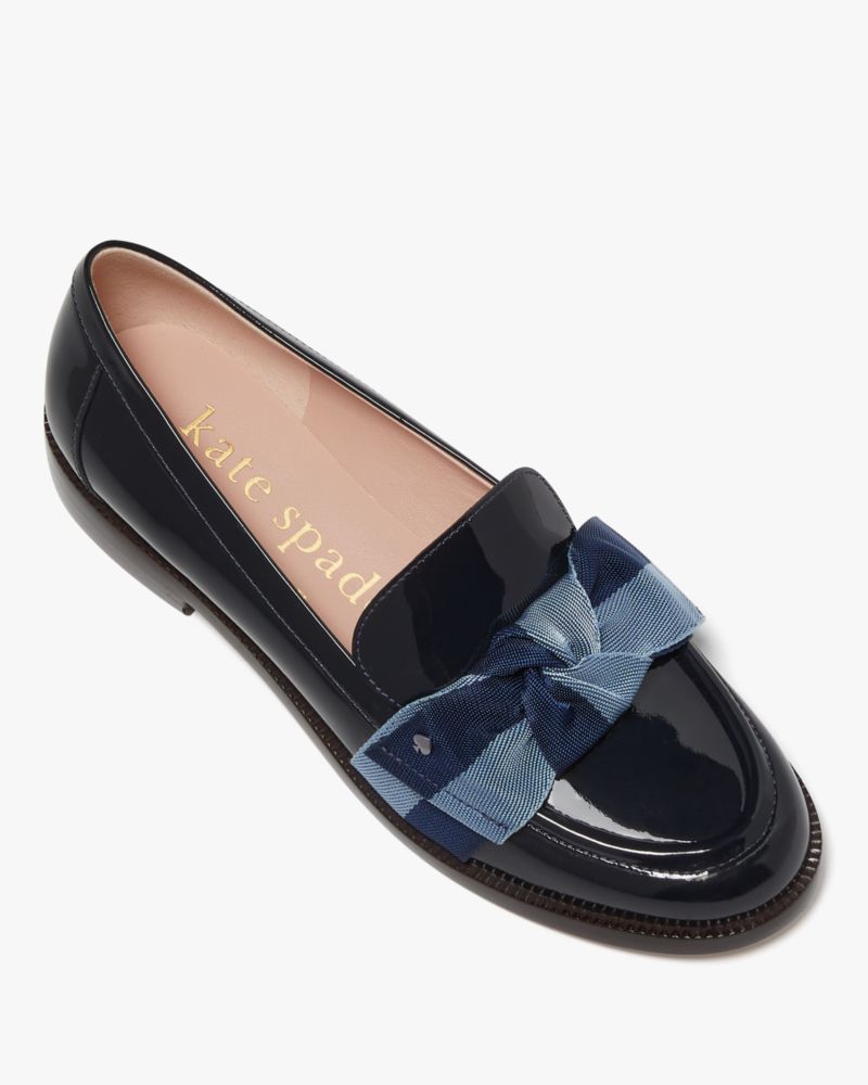 Kate Spade,Leandra Loafers,Leather,Lining Leather,Loafer,Flats,Bow,Stripe,Day Party,Black