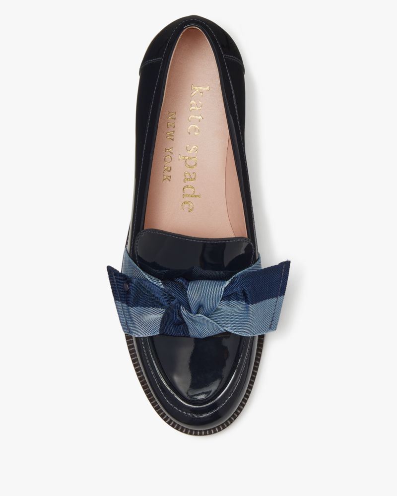 Kate Spade,Leandra Loafers,Lining Leather,Leather,Flats,Loafer,Stripe,Bow,Day Party,Black