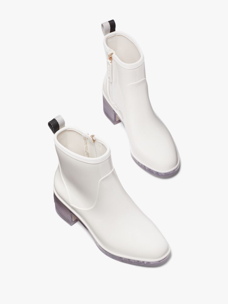 Kate Spade,Puddle Rain Booties,Rubber,Bootie,Crystal,Stripe,Pull Tab,Ripstop,Day Party,White