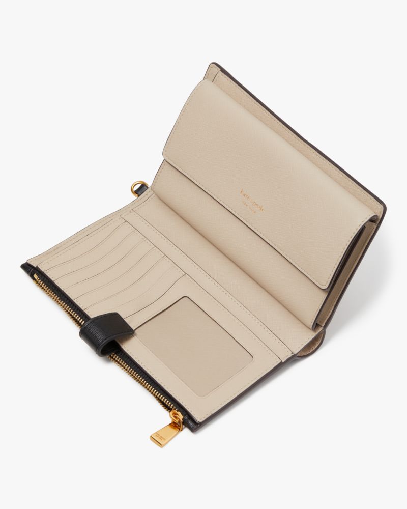 Kate Spade,Morgan Colorblocked Phone Wallet,Leather,Wristlet,Bi Fold,Logo,Metal,Piping,Scratch Resistant,Casual,