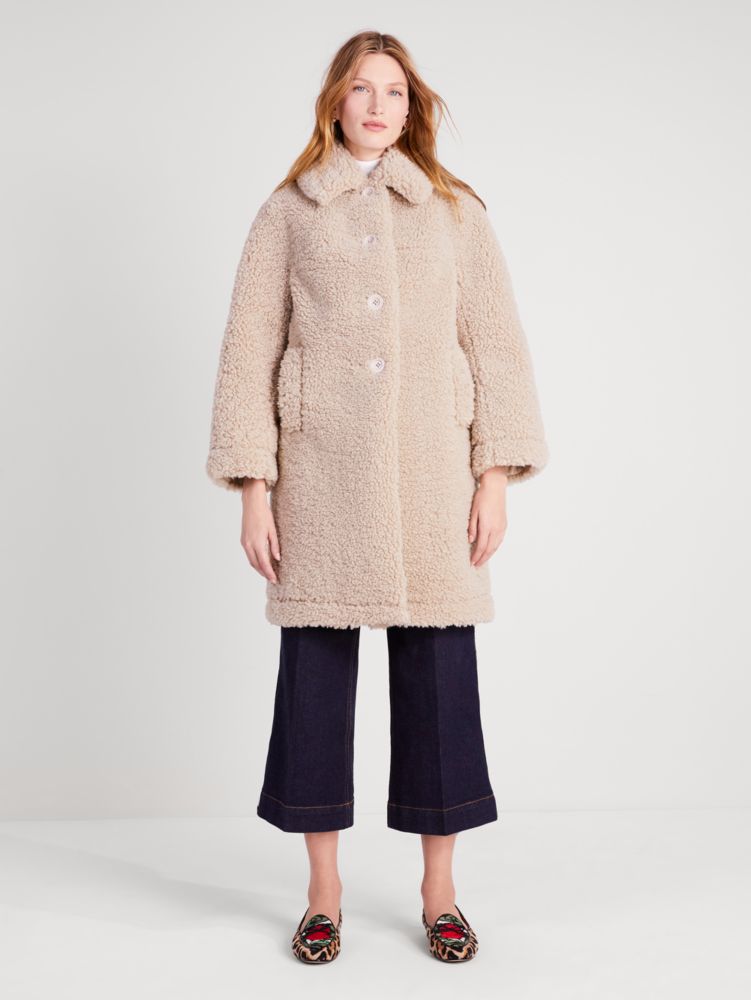 Kate Spade,Faux Shearling Coat,Beige