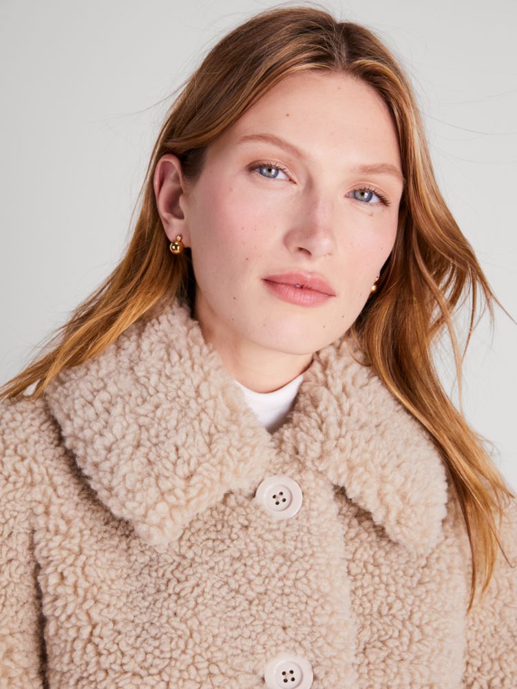 Kate Spade,Faux Shearling Coat,Beige