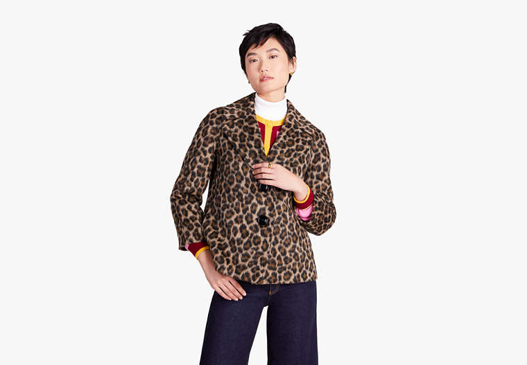 Kate Spade,Brushed Leopard Jacket,Roasted Cashew image number 0