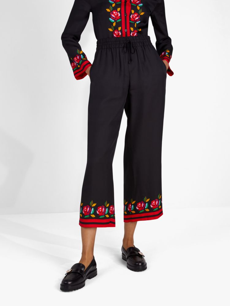 Rose Border Silk-blend Pants, Black, Product