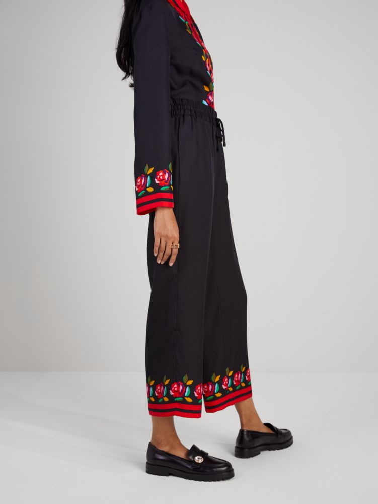 Rose Border Silk-blend Pants, Black, Product